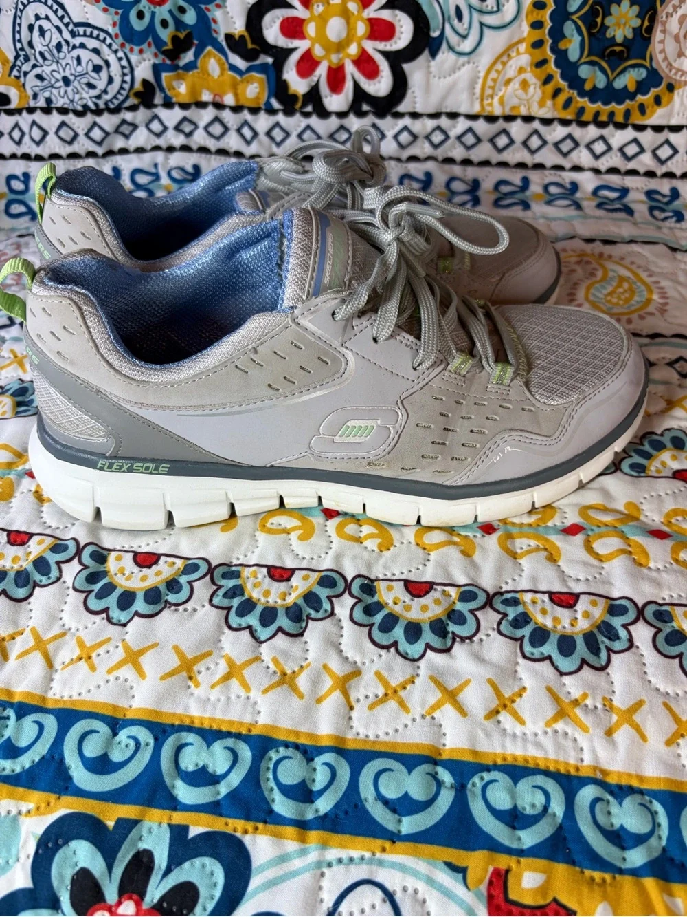Skechers Light Gray and Pale Green Women's Sneakers